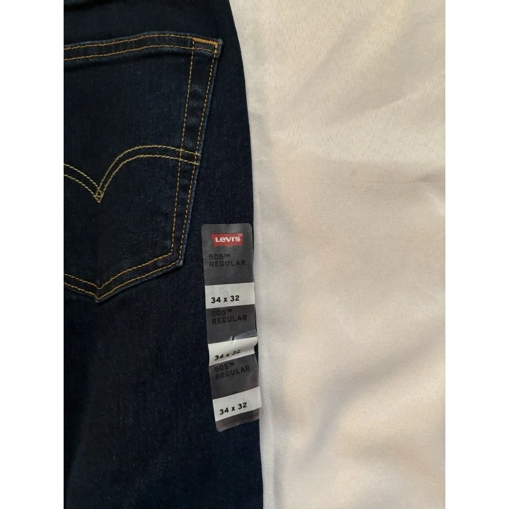 NEW Levi's 505 Jeans Mens 34 X 32 Blue Denim Cotton Stretch Regular Fit Straight